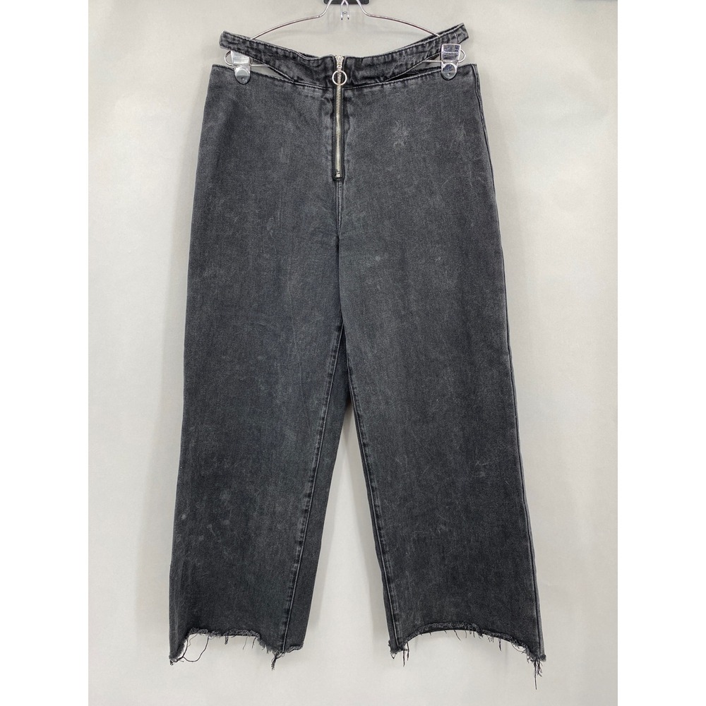 Fashion Nova Cutout Waist Wide Leg Jeans Women Size 15 Washed Black Denim Goth